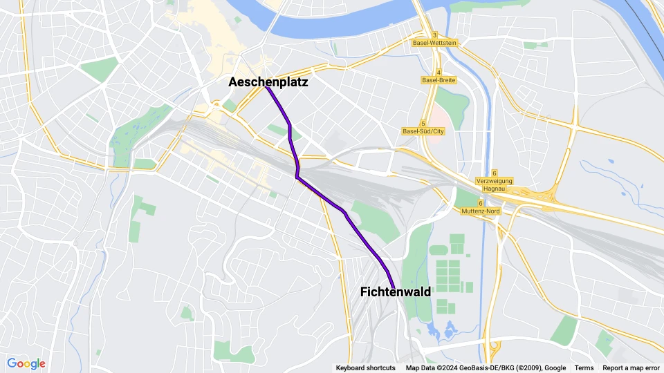 Basel Mode-Express: Aeschenplatz - Fichtenwald Linienkarte