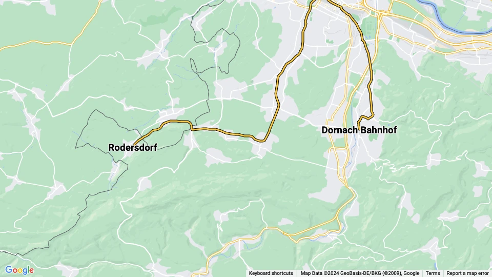 Basel Straßenbahnlinie 10: Rodersdorf - Dornach Bahnhof Linienkarte