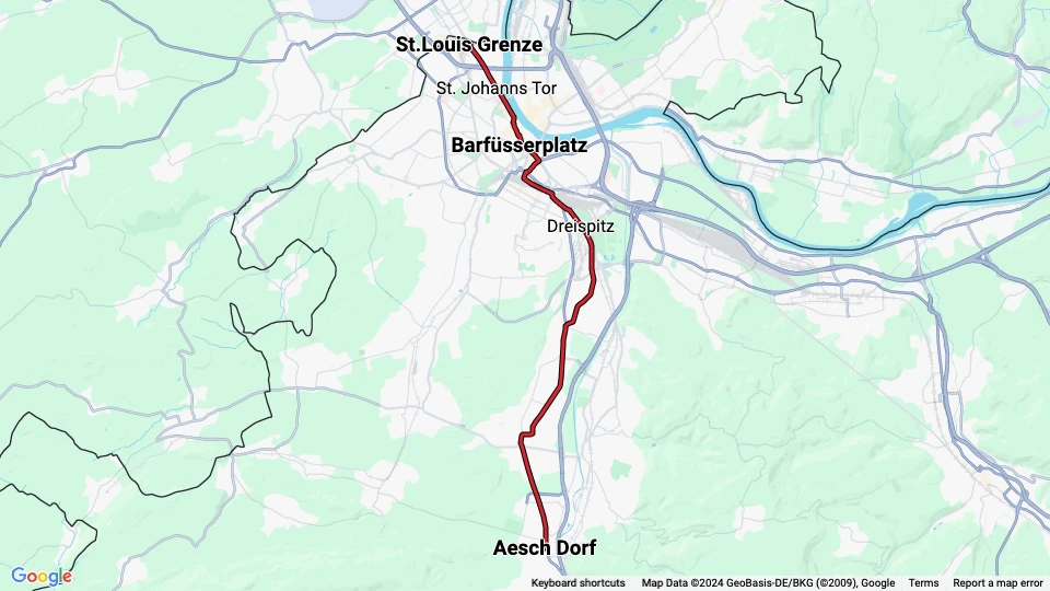 Basel Straßenbahnlinie 11 Linienkarte