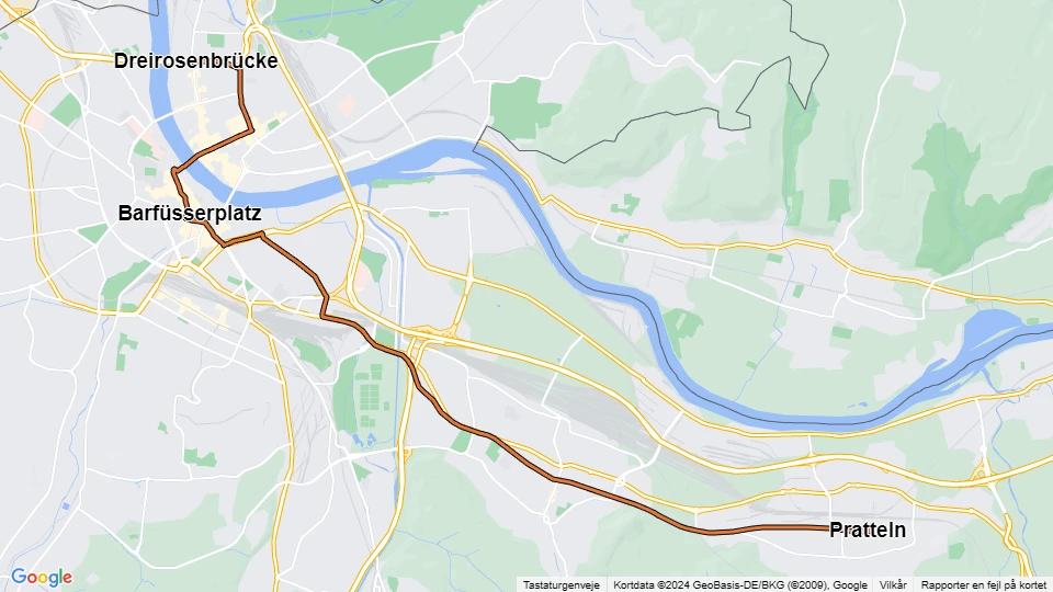 Basel Straßenbahnlinie 14: Dreirosenbrücke - Pratteln Linienkarte