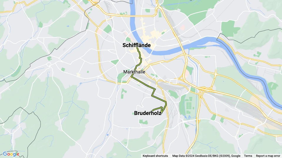 Basel Straßenbahnlinie 16: Bruderholz - Schifflände Linienkarte