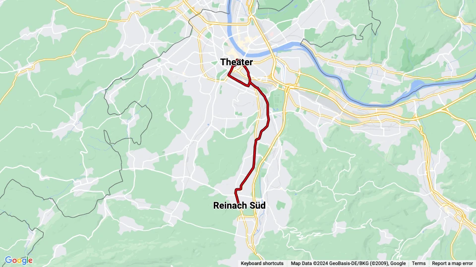 Basel Zusätzliche Linie E11: Theater - Reinach Süd Linienkarte