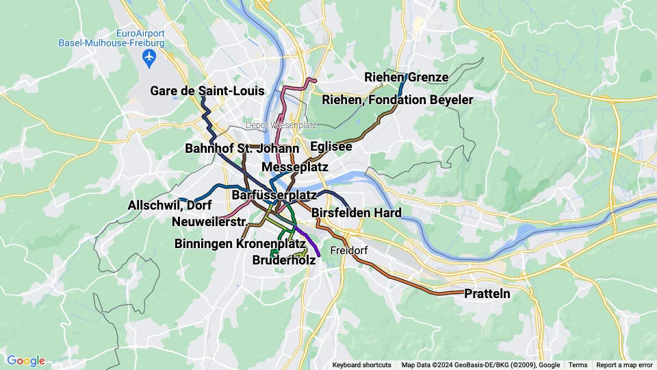 Basler Verkehrs-Betriebe (BVB) Linienkarte