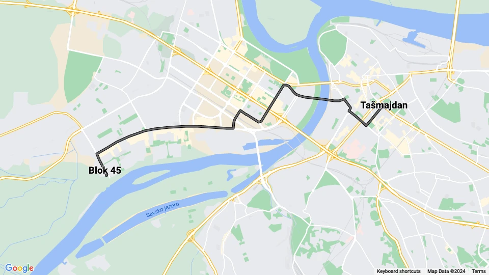 Beograd Zusätzliche Linie 7L: Blok 45 - Tašmajdan Linienkarte
