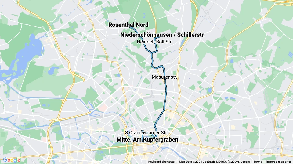 Berlin Schnelllinie M1: Mitte, Am Kupfergraben - Rosenthal Nord Linienkarte