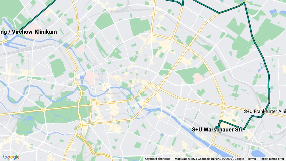 Berlin Schnelllinie M13: S+U Warschauer Str. - Wedding / Virchow-Klinikum Linienkarte