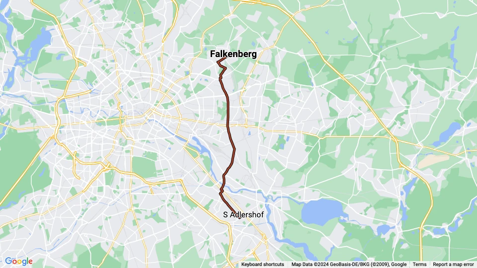 Berlin Schnelllinie M17: Falkenberg - S Adlershof Linienkarte