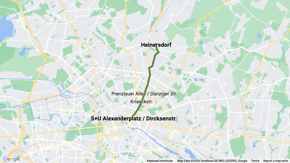 Berlin Schnelllinie M2: Heinersdorf - S+U Alexanderplatz / Dircksenstr. Linienkarte