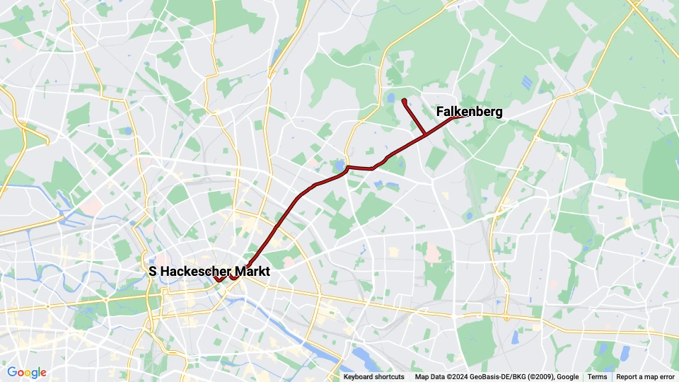 Berlin Schnelllinie M4: S Hackescher Markt - Falkenberg Linienkarte