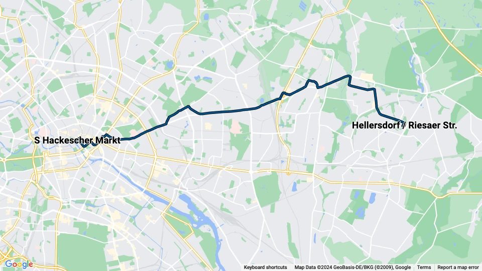 Berlin Schnelllinie M6: S Hackescher Markt - Hellersdorf / Riesaer Str. Linienkarte