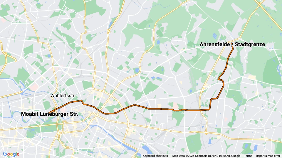 Berlin Schnelllinie M8: Moabit Lüneburger Str. - Ahrensfelde / Stadtgrenze Linienkarte