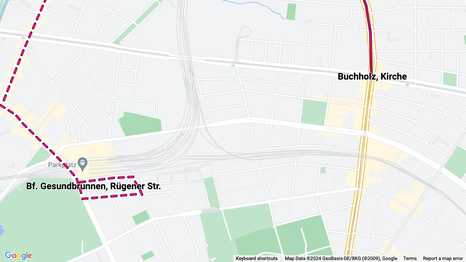 Berlin Straßenbahnlinie 24: Buchholz, Kirche - Bf. Gesundbrunnen, Rügener Str. Linienkarte