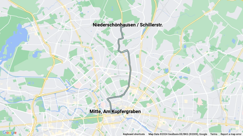 Berlin Straßenbahnlinie 46: Mitte, Am Kupfergraben - Niederschönhausen / Schillerstr. Linienkarte