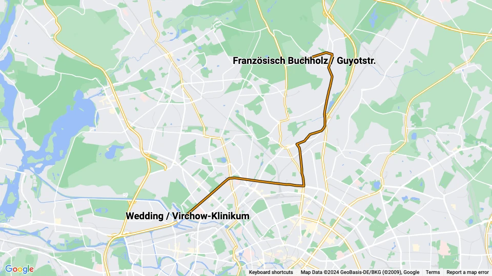 Berlin Straßenbahnlinie 50: Wedding / Virchow-Klinikum - Französisch Buchholz / Guyotstr. Linienkarte