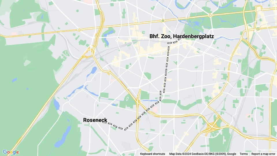 Berlin Straßenbahnlinie 51: Roseneck - Bhf. Zoo, Hardenbergplatz Linienkarte