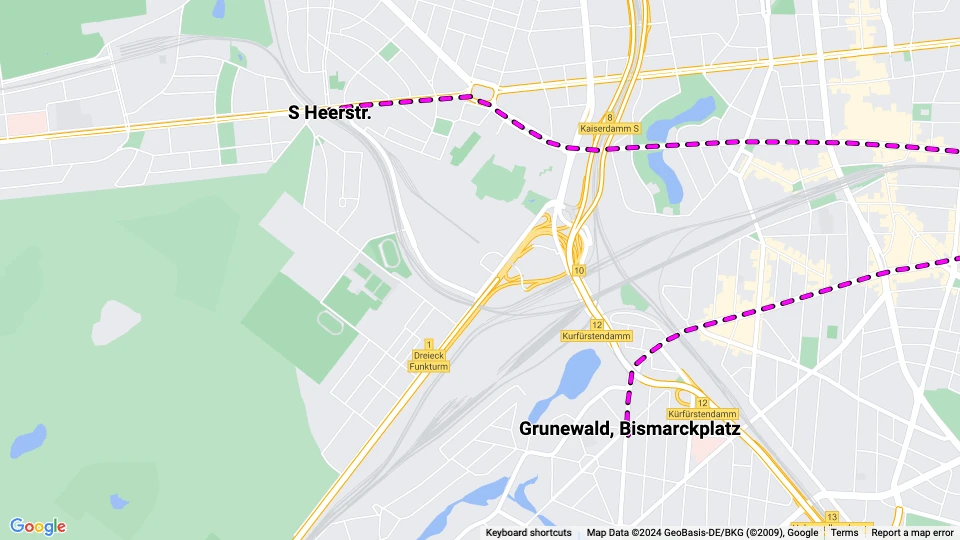 Berlin Straßenbahnlinie 58: S Heerstr. - Grunewald, Bismarckplatz Linienkarte