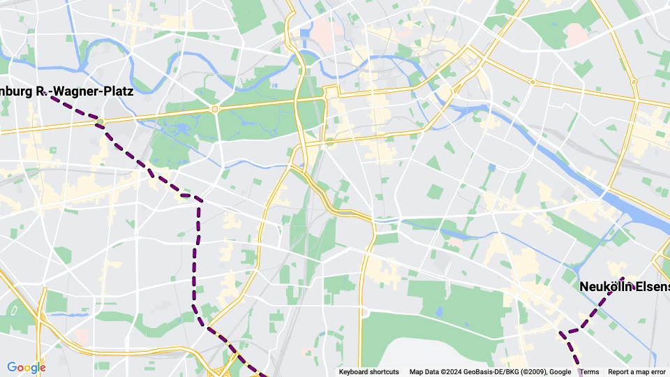 Berlin Straßenbahnlinie 6: Charlottenburg R.-Wagner-Platz - Neukölln Elsenstr Linienkarte