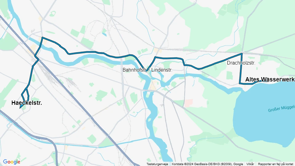 Berlin Straßenbahnlinie 60: Haeckelstr. - Altes Wasserwerk Linienkarte