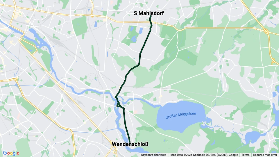 Berlin Straßenbahnlinie 62: Wendenschloß - S Mahlsdorf Linienkarte