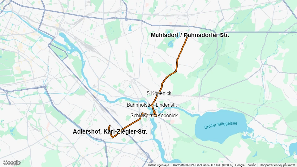 Berlin Straßenbahnlinie 63: Landschaftpark Johannisthal - Mahlsdorf / Rahnsdorfer Str. Linienkarte