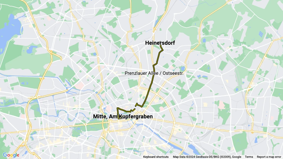 Berlin Straßenbahnlinie 71: Mitte, Am Kupfergraben - Heinersdorf Linienkarte
