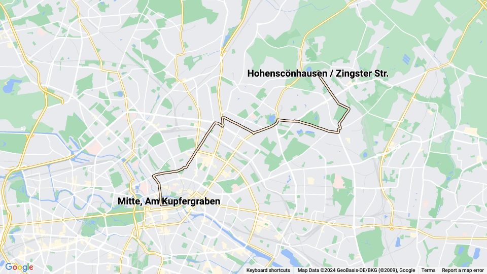 Berlin Zusätzliche Linie 13: Mitte, Am Kupfergraben - Hohenscönhausen / Zingster Str. Linienkarte