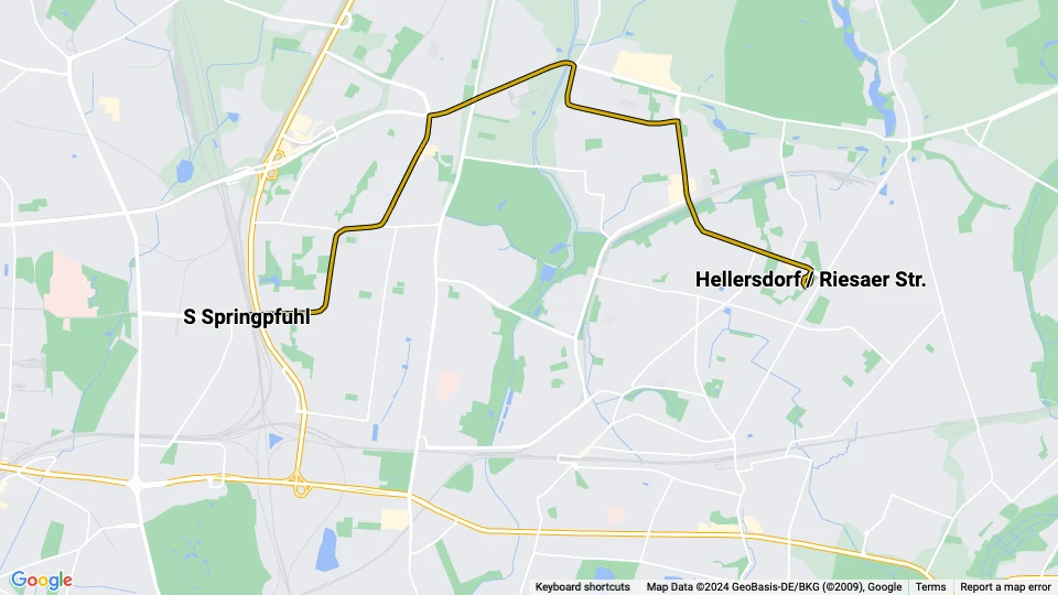 Berlin Zusätzliche Linie 18: Hellersdorf / Riesaer Str. - S Springpfuhl Linienkarte