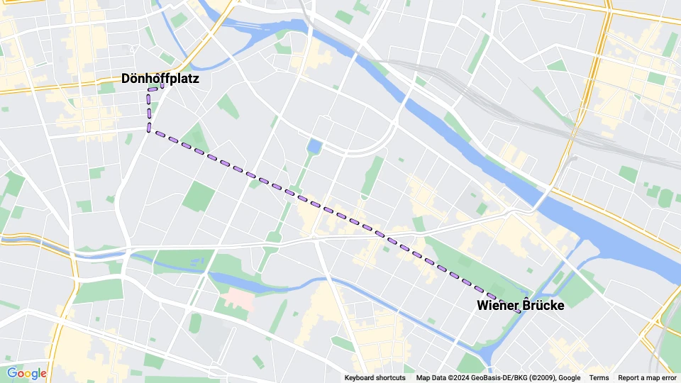 Berlin Zusätzliche Linie 93: Dönhoffplatz - Wiener Brücke Linienkarte