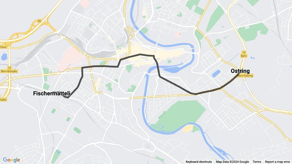 Bern Straßenbahnlinie 5: Fischermätteli - Ostring Linienkarte