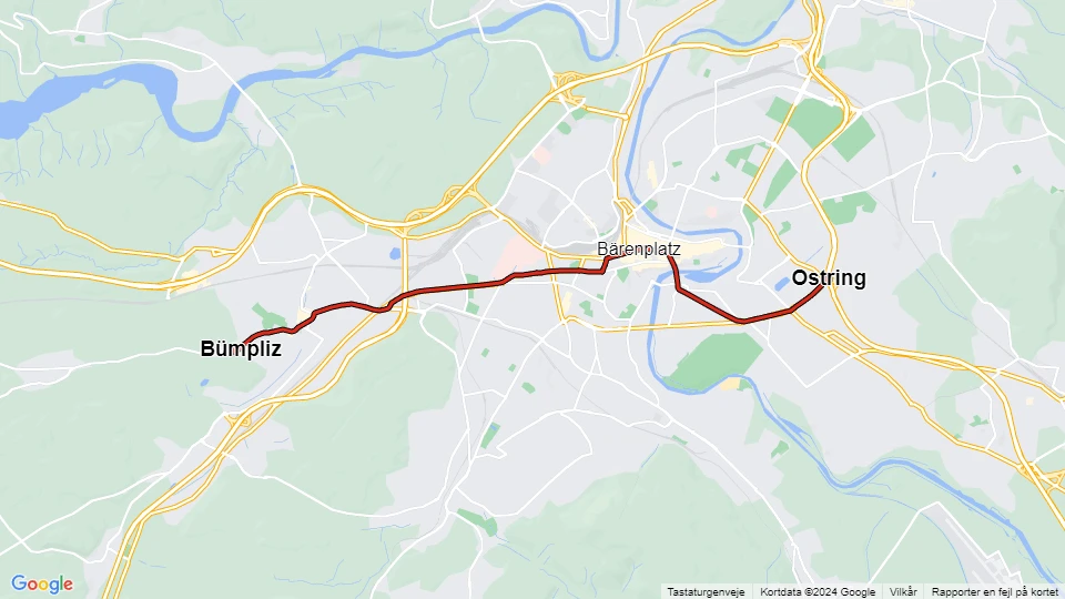 Bern Straßenbahnlinie 7: Bümpliz - Ostring Linienkarte