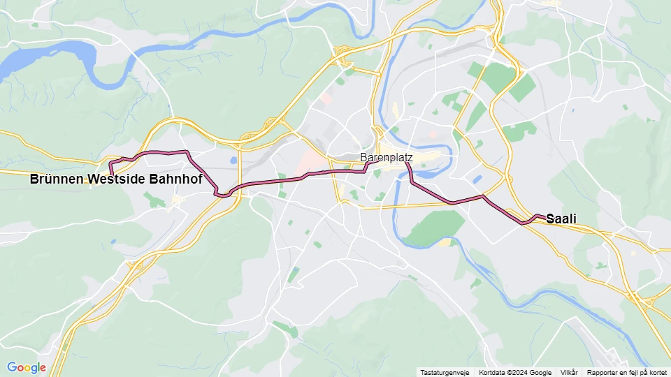 Bern Straßenbahnlinie 8: Saali - Brünnen Westside Bahnhof Linienkarte