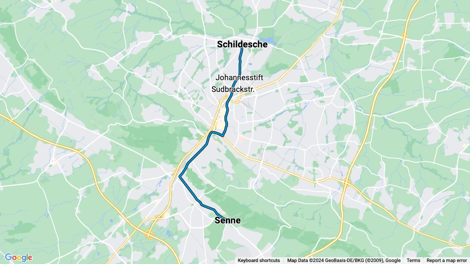 Bielefeld Straßenbahnlinie 1: Senne - Schildesche Linienkarte