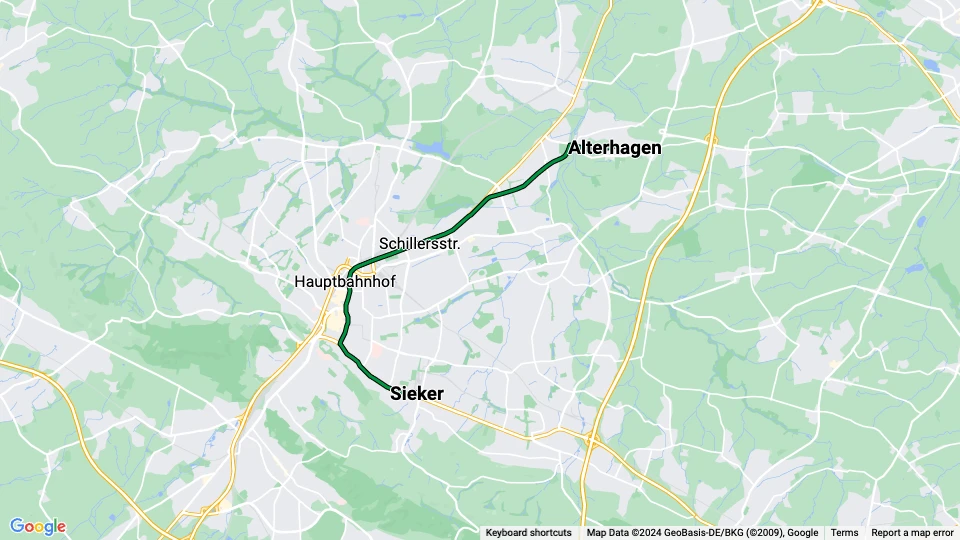 Bielefeld Straßenbahnlinie 2: Sieker - Alterhagen Linienkarte