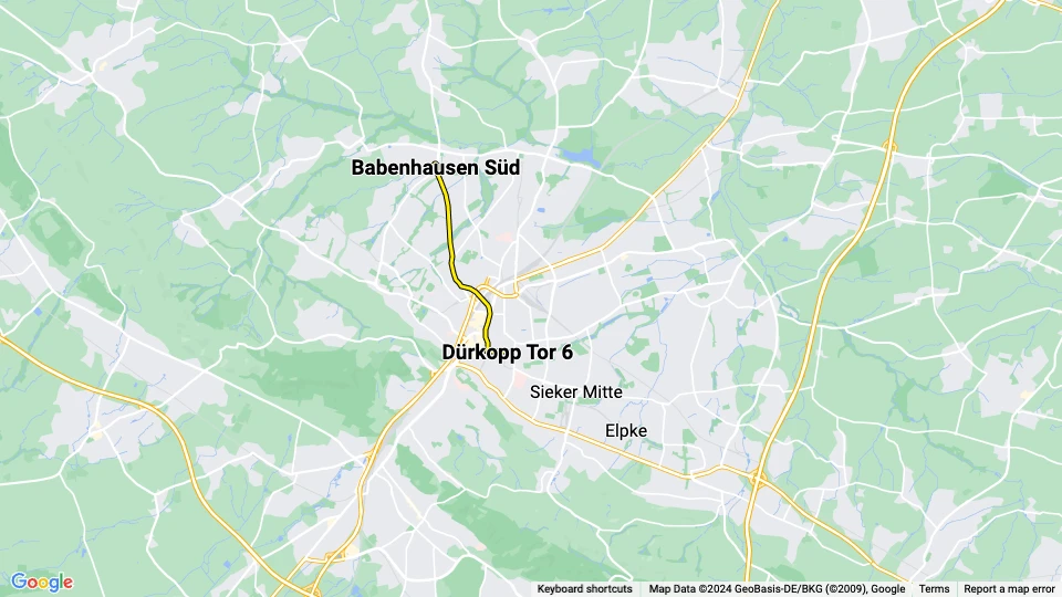 Bielefeld Straßenbahnlinie 3: Babenhausen Süd - Dürkopp Tor 6 Linienkarte