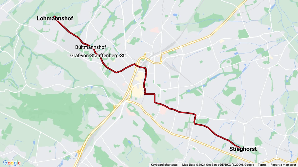 Bielefeld Straßenbahnlinie 4: Lohmannshof - Stieghorst Linienkarte