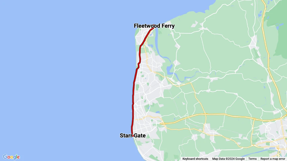 Blackpool Heritage Trams: Starr Gate - Fleetwood Ferry Linienkarte