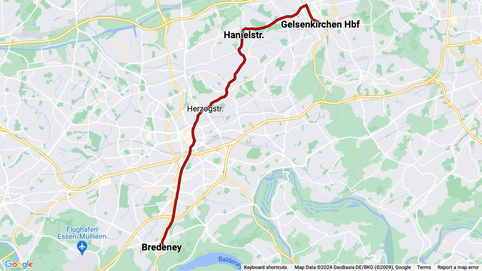 Bochum Straßenbahnlinie 107 Linienkarte