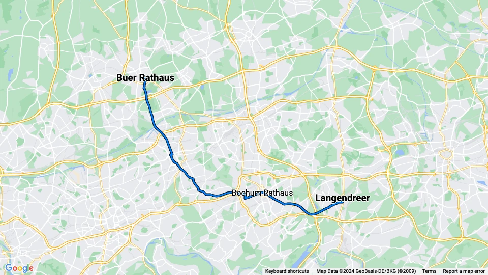 Bochum Straßenbahnlinie 302: Langendreer - Buer Rathaus Linienkarte