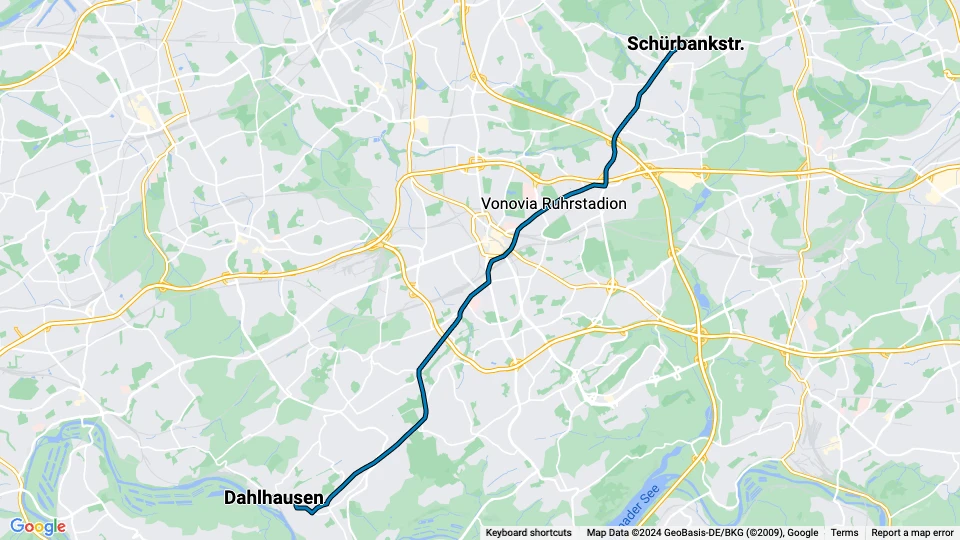 Bochum Straßenbahnlinie 318: Dahlhausen - Schürbankstr. Linienkarte