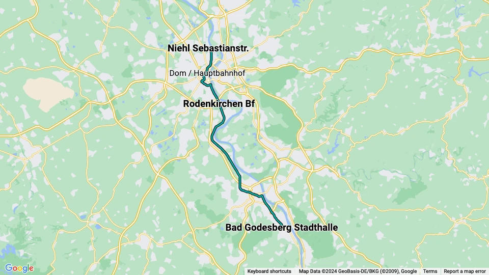 Bonn Regionallinie 16: Niehl Sebastianstr. - Bad Godesberg Stadthalle Linienkarte