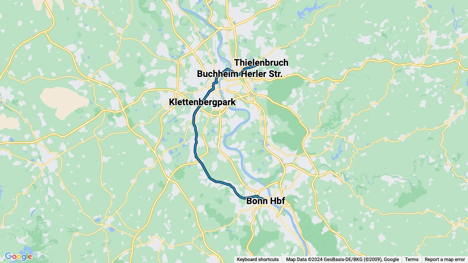Bonn Regionallinie 18: Bonn Hbf - Thielenbruch Linienkarte