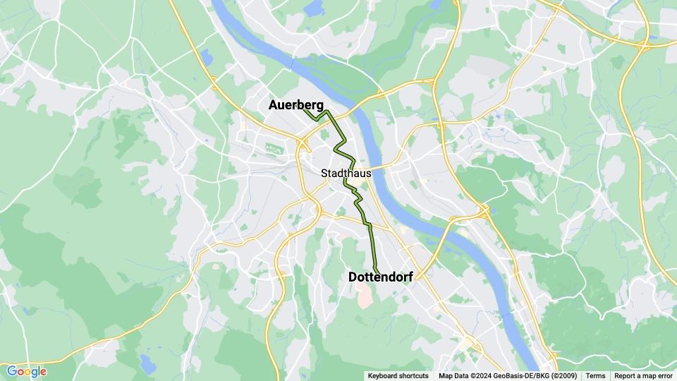 Bonn Straßenbahnlinie 61: Dottendorf - Auerberg Linienkarte