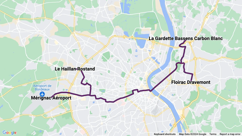 Bordeaux Straßenbahnlinie A: Le Haillan Rostand - Floirac Dravemont Linienkarte