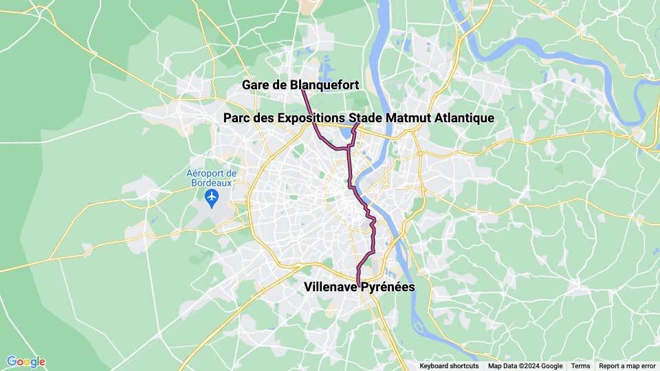 Bordeaux Straßenbahnlinie C: Villenave Pyrénées - Gare de Blanquefort Linienkarte