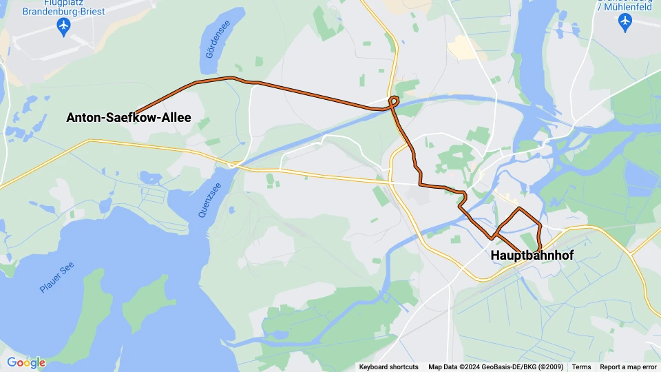 Brandenburg an der Havel Straßenbahnlinie 1: Hauptbahnhof - Anton-Saefkow-Allee Linienkarte