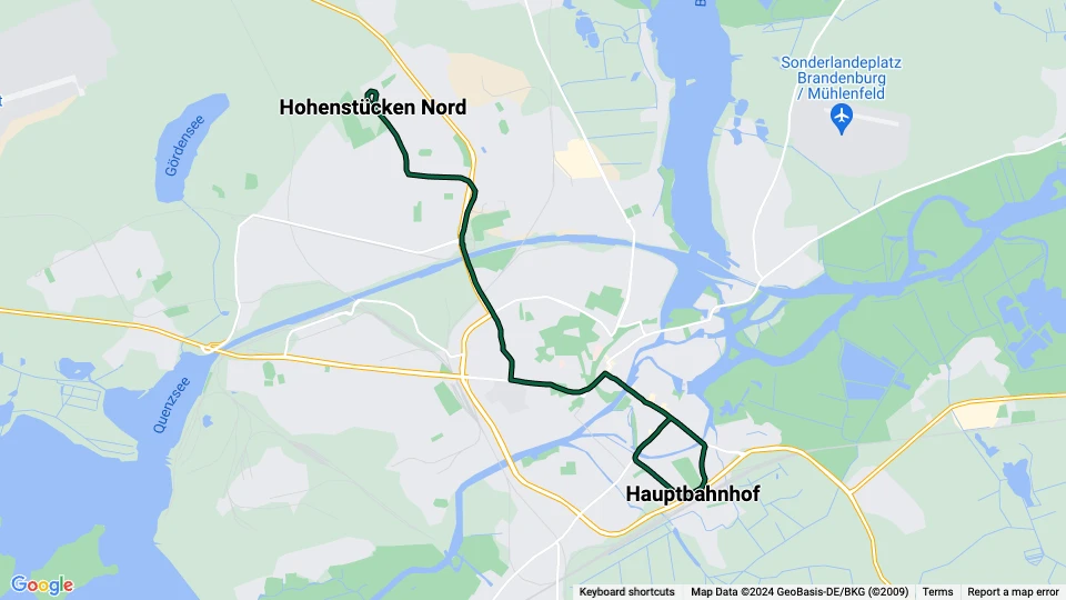 Brandenburg an der Havel Straßenbahnlinie 6: Hauptbahnhof - Hohenstücken Nord Linienkarte