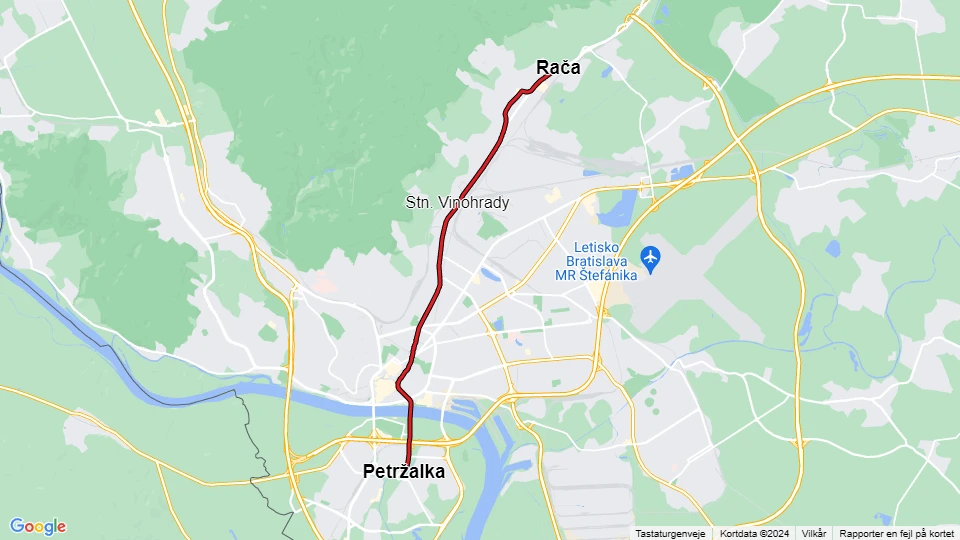 Bratislava Straßenbahnlinie 3: Rača - Petržalka Linienkarte