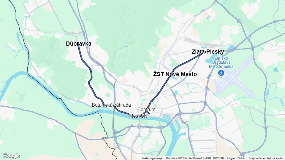 Bratislava Straßenbahnlinie 4: Dúbravka - Zlata Piesky Linienkarte