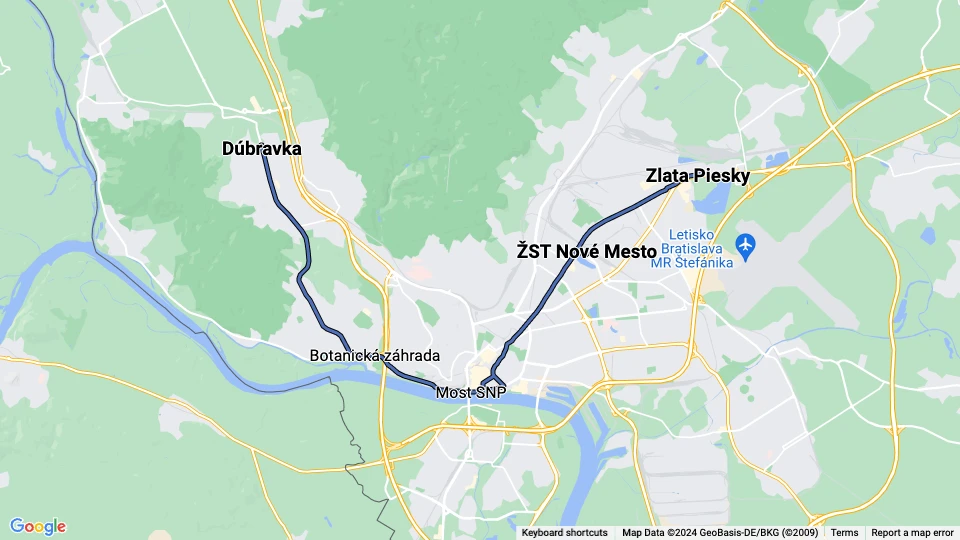 Bratislava Straßenbahnlinie 4 Linienkarte