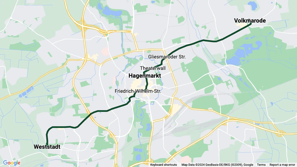 Braunschweig Straßenbahnlinie 3: Weststadt - Volkmarode Linienkarte